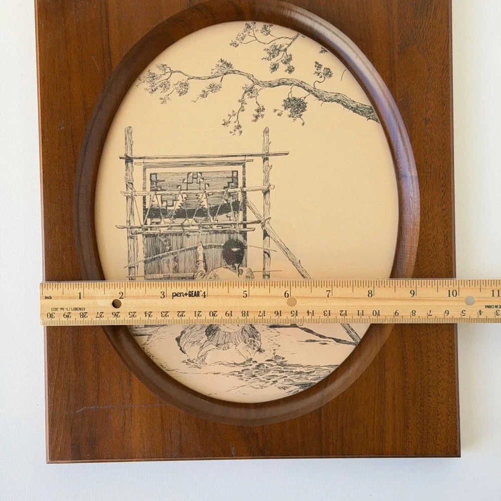 Vintage Navajo Weaver Pen & Ink Art Framed Southwestern Native American Gallery